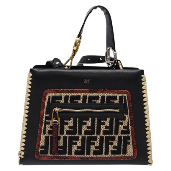 FENDI Hand Bag Leather Black Gold - Picture 2 of 14